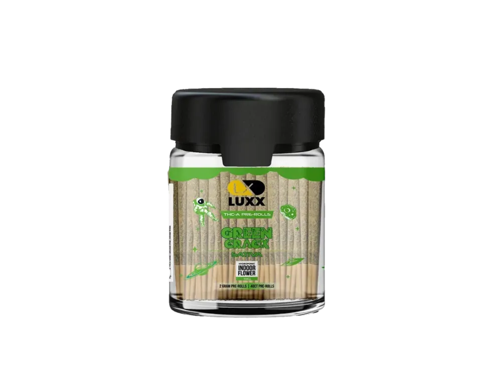 LUXX THC-A 40 COUNT PRE-ROLLS JAR – GREEN CRACK – 2 GM (40 Pcs)