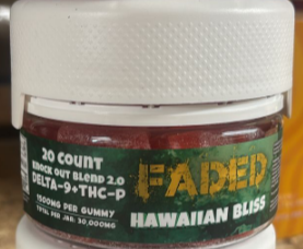 FADED 20 CT KNOCK OUT BLEND 2.0 THC-P D9 1500MG PER GUMMY / 30000MG per jar – Hawaiin Bliss