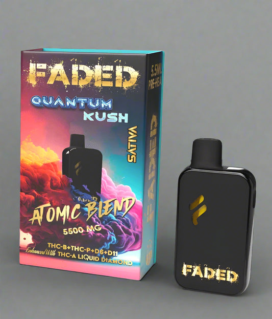 FADED THC-B+THC-P+D6+D11 ENHANCED WITH THC-A LIQUID DIAMOND RECHARGEABLE DISPOSABLE – SATIVA QUANTUM KUSH 5.5ML