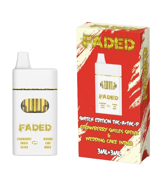 FADED SWITCH EDITION THC-A & THC-P 6ML DISPOSABLES – 3ML+3ML STRAWBERRY SMILES SATIVA & WEDDING CAKE INDICA