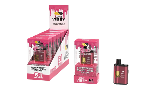 LUXX VIBEY DELTA8+DELTA 11+THCP+LIVE RESIN 5.1GM – STRAWBERRY MANGO HAZE