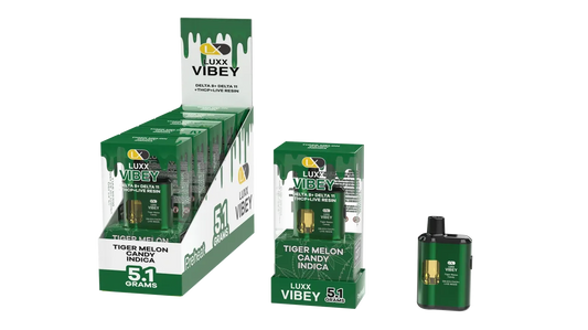 LUXX VIBEY DELTA8+DELTA 11+THCP+LIVE RESIN 5.1GM – TIGER MELON CANDY