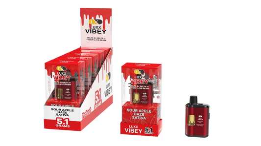 LUXX VIBEY DELTA8+DELTA 11+THCP+LIVE RESIN 5.1GM – SOUR APPLE HAZE SATIVA