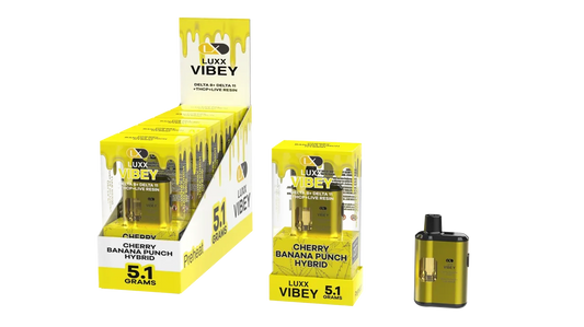 LUXX VIBEY DELTA8+DELTA 11+THCP+LIVE RESIN 5.1GM – CHERRY BANANA PUNCH (HYBRID)