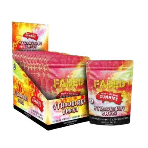 FADED Delta 9 Mix Blend Gummies 5000MG PER BAG/1000MG PER GUMMY/5 Gummy Bag/10Bags – 50000MG PER BOX – Strawberry Smash