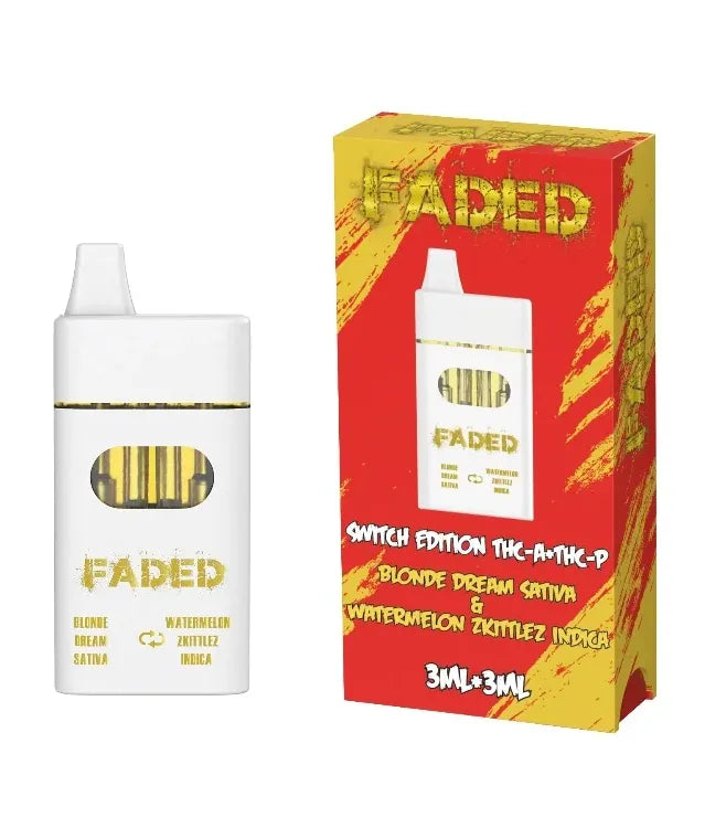 FADED SWITCH EDITION THC-A & THC-P 6ML DISPOSABLES – 3ML+3ML BLONDE DREAM SATIVA & WATERMELON ZKITTLEZ INDICA