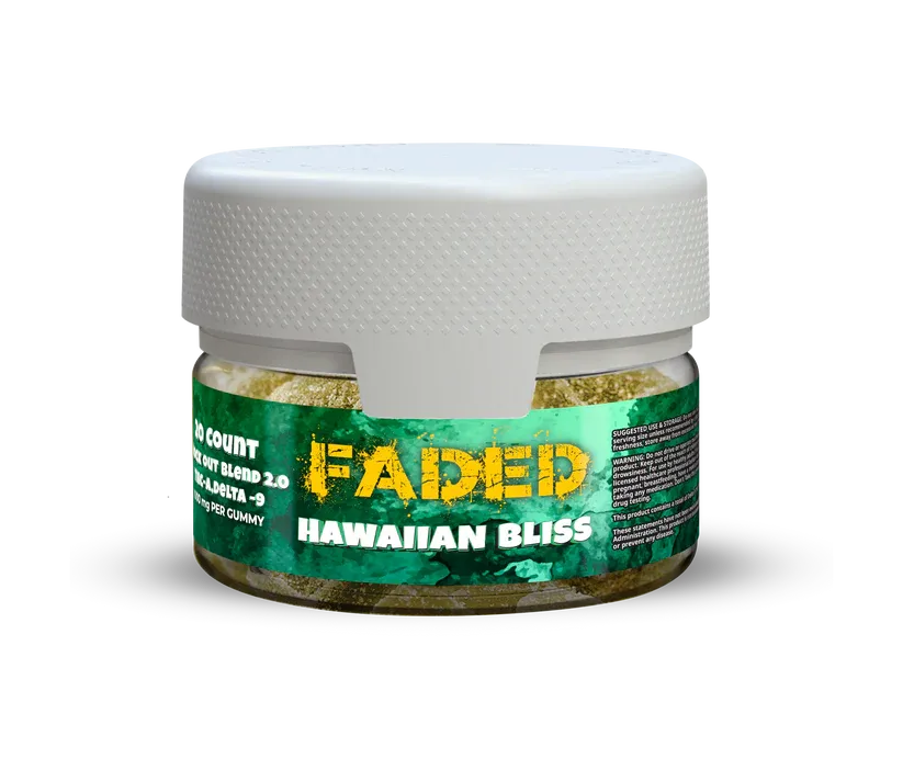 FADED 20 CT KNOCK OUT BLEND 2.0 THC-P D9 1500MG PER GUMMY / 30000MG per jar – Hawaiin Bliss