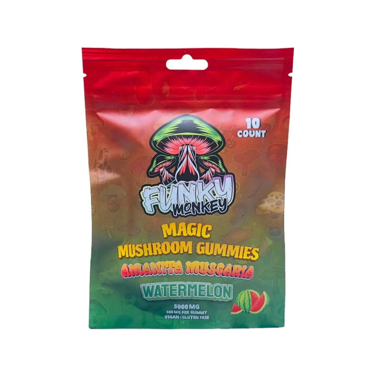 Funky Monkey – Amanita Muscaria – Magic Mushroom Gummies – 5000 MG – Watermelon – 10 Gummies (500MG Each)