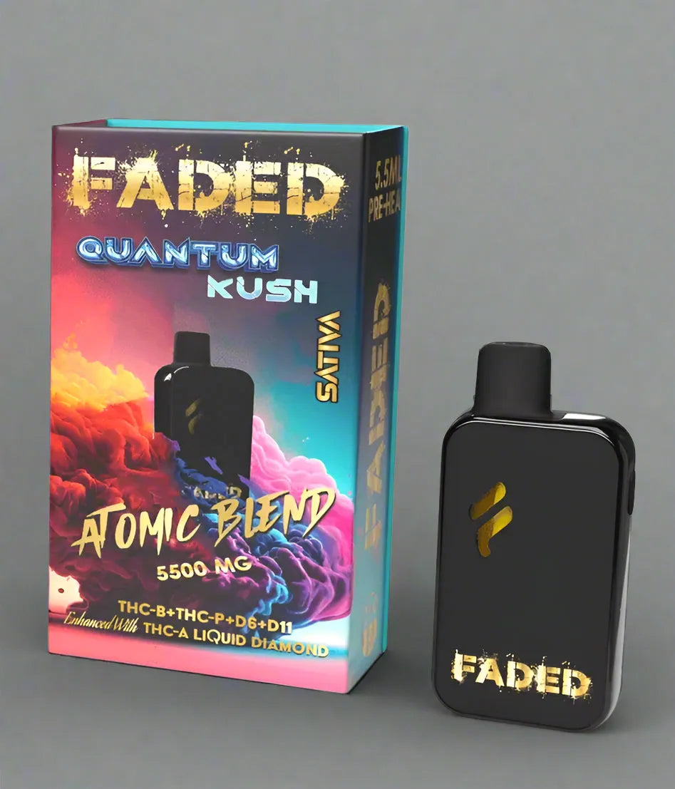 FADED THC-B+THC-P+D6+D11 ENHANCED WITH THC-A LIQUID DIAMOND RECHARGEABLE DISPOSABLE – SATIVA QUANTUM KUSH 5.5ML