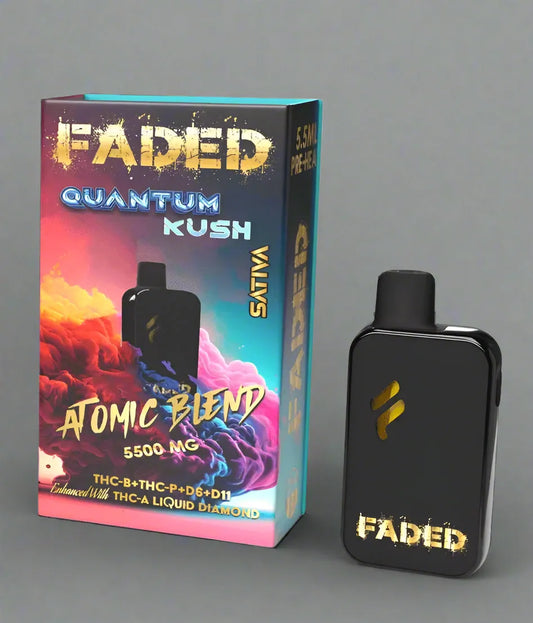 FADED THC-B+THC-P+D6+D11 ENHANCED WITH THC-A LIQUID DIAMOND RECHARGEABLE DISPOSABLE – SATIVA QUANTUM KUSH 5.5ML
