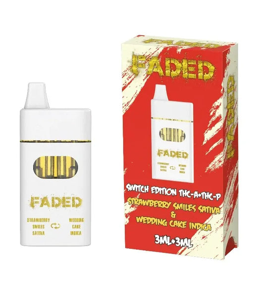 FADED SWITCH EDITION THC-A & THC-P 6ML DISPOSABLES – 3ML+3ML STRAWBERRY SMILES SATIVA & WEDDING CAKE INDICA