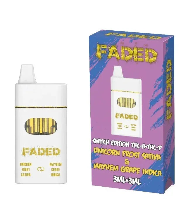 FADED SWITCH EDITION THC-A & THC-P 6ML DISPOSABLES – 3ML+3ML UNICORN FROST SATIVA & MAYHEM GRAPE INDICA