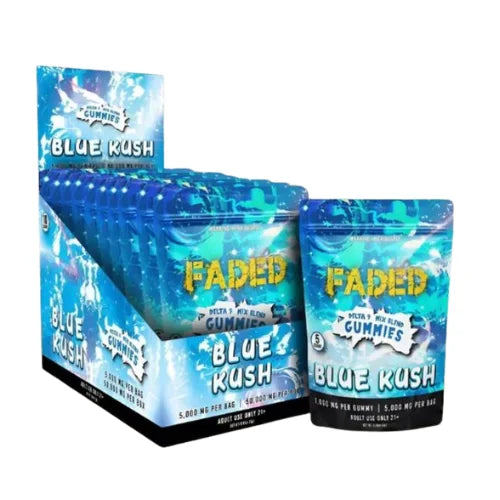 FADED Delta 9 Mix Blend Gummies 5000 MG PER BAG – 50000 MG PER BOX 10 CT – Blue kush