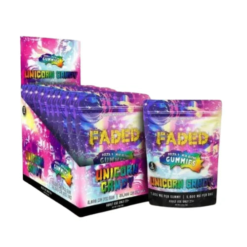 FADED Delta 9 Mix Blend Gummies 5000 MG PER BAG – 50000 MG PER BOX 10 CT- Unicorn Candy