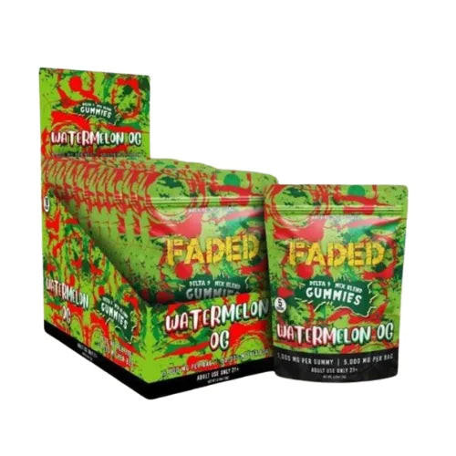 FADED Delta 9 Mix Blend Gummies 5000 MG PER BAG – 50000 MG PER BOX 10 CT – Watermelon OG
